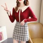 Set: Collared Top + Houndstooth Mini Skirt