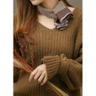 V-neck Tab-cuff Rib-knit Top