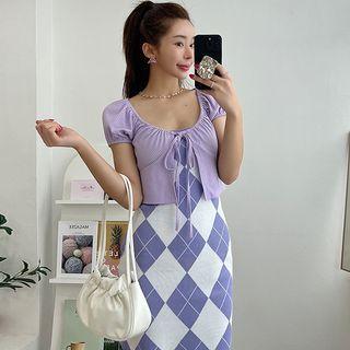 Puff-sleeve Tie-front Cropped Cardigan