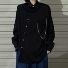 Long-sleeve Asymmetrical Chained Shirt Black - One Size