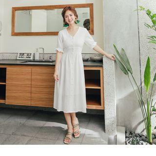 Frilled Cuff Single-breasted Midi Dress