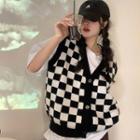 Checkerboard Cardigan / Single-breasted Sweater Vest