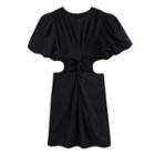 Plain Short Sleeve Cut-out Sheath Mini Dress