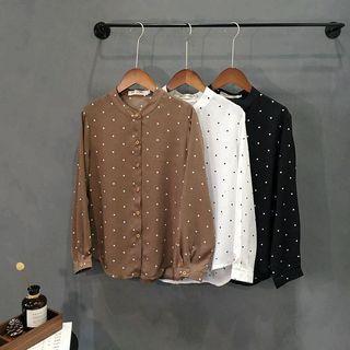 Polka Dot Stand Collar Long-sleeve Shirt