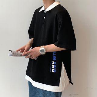 Lettering Mock Two-piece Polo Shirt