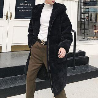 Furry Zip Hooded Coat