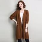 3/4-sleeve Open Front Long Cardigan