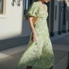 Short-sleeve Tie-dye Print A-line Dress