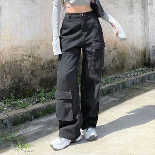 Mid-waist Pocket Straight-fit Cargo Pants