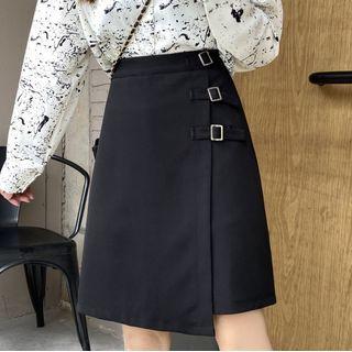 High-waist Asymmetric A-line Midi Skirt