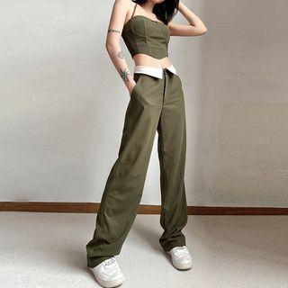 Set: Cropped Camisole Top + Straight Leg Pants