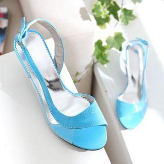 Patent Transparent Strap Low-heel Sandals