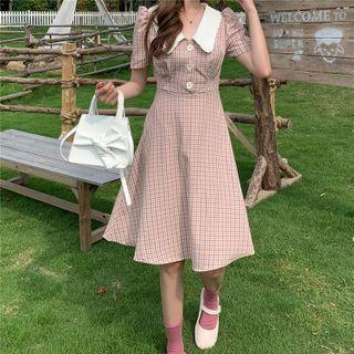 Collared Short-sleeve Check Dress