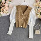 Cable-knit Panel Long-sleeve Cardigan