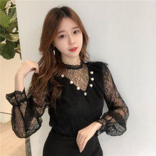 Faux-pearl Mesh Top