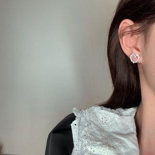 Heart Ear Stud 1 Pair - Heart Ear Stud - Silver - One Size