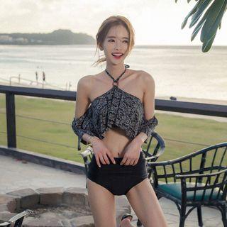 Set: 3/4-sleeve Off Shoulder Swim Top + Swim Shorts