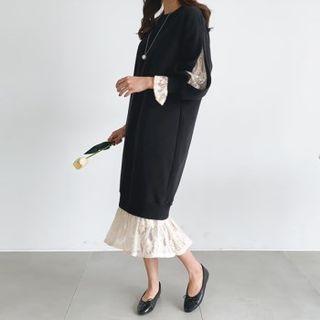Lace-trim Fleece Lined Dress