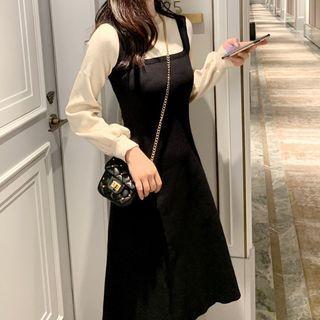 Puff-sleeve Paneled Knit Dress