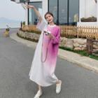 3/4-sleeve Tie-dyed Midi Knit Dress