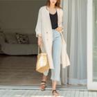 Collarless Double-breasted Loose-fit Long Blazer