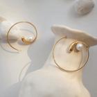 Pearl Accent Hoop Earrings 1 Pair - Gold - One Size