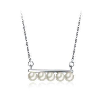 Fashion Elegant Row Of Pearl Necklaces Silver - One Size