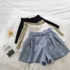 Plain Lace-up High-waist Shorts