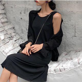 Set: Sleeveless A-line Dress + Light Jacket