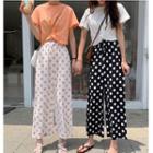 Crew-neck Short-sleeve T-shirt / Dotted Cropped Wide-leg Pants