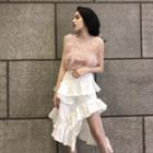 Sleeveless Lace Panel Top / Asymmetrical A-line Ruffle Skirt