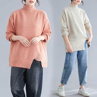 Plain Semi High-neck Knit Sweater