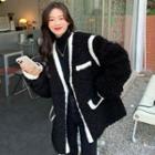 Two-tone Fleece Loose-fit Coat Black - One Size