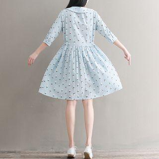 Elbow-sleeve Floral Embroidery Dress