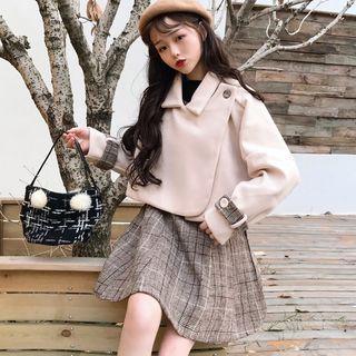 Collared Wrap Cropped Jacket / Plaid A-line Pinafore Dress