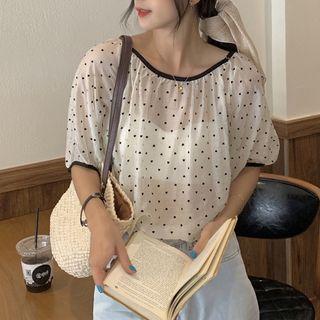 Short-sleeve Dotted Top Heart - Black & White - One Size