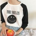 Raglan 3/4-sleeve Smiley Face T-shirt