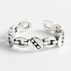 925 Sterling Silver Chained Open Ring Retro Ring - Black & Silver - One Size