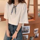Braided Tie-neck Short-sleeve T-shirt