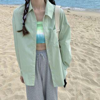Long-sleeve Striped / Plain Shirt