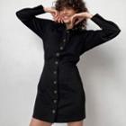 Long Sleeve V-neck Plain Shirtdress