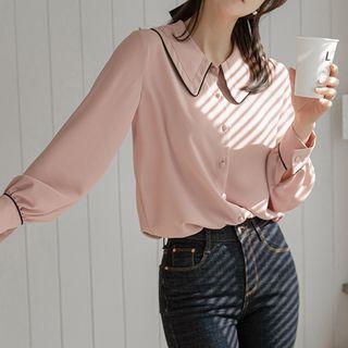 [v Lyou] Collared Contrast-trim Blouse
