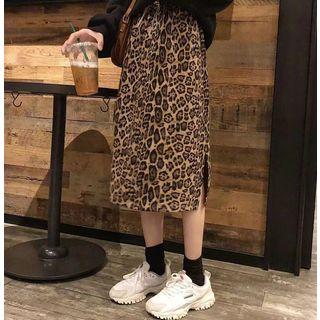 Leopard Print Midi H-line Skirt As Shown In Figure - One Size