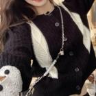 Puff-sleeve Two-tone Cardigan Black & White - One Size
