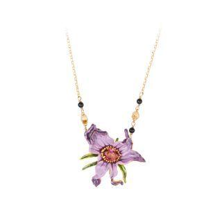Fashion Elegant Plated Gold Enamel Purple Flower Cubic Zirconia Necklace Golden - One Size