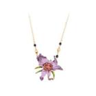 Fashion Elegant Plated Gold Enamel Purple Flower Cubic Zirconia Necklace Golden - One Size