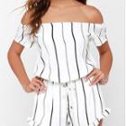 Off-shoulder Striped Ruffled Playsuit
