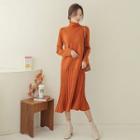 Turtle-neck Long Rib-knit Dress