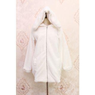 Plain Long-sleeve Hooded Coat