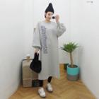 Balloon-sleeve Letter-printed Pullover Dress